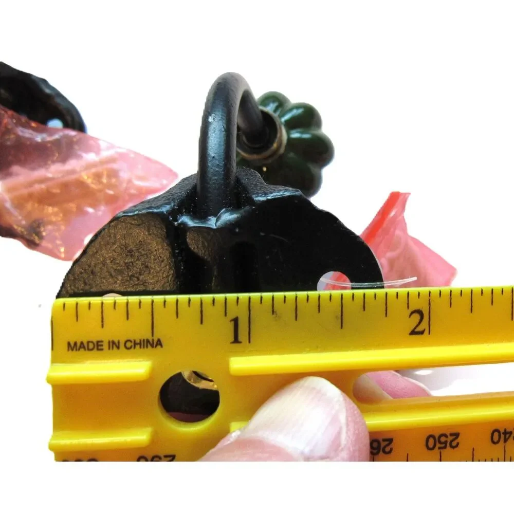 Metal hangers 3 wall hooks beautiful design green red melon ceramic knob 6-3/4in